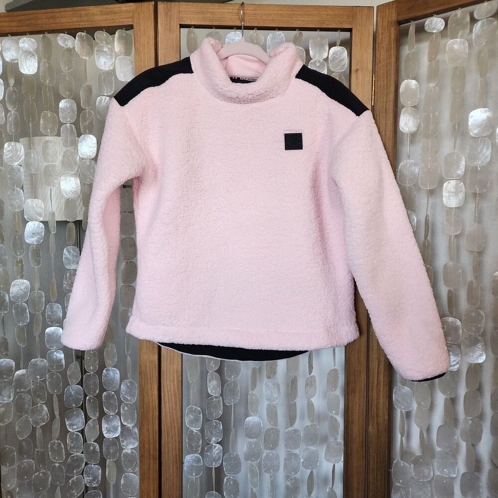 Under Armour Sherpa Fleece Pullover Pink Black Gorpcore Cozy Sweatshirt Womens S